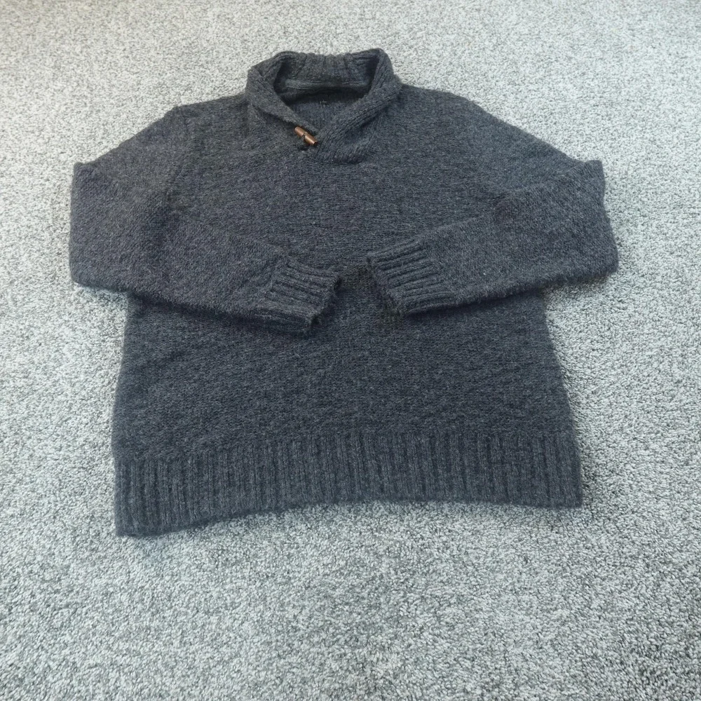 Banana Republic Sweater‎ Mens L Gray Wool Toggle Shawl Collar Knit Pullover Warm